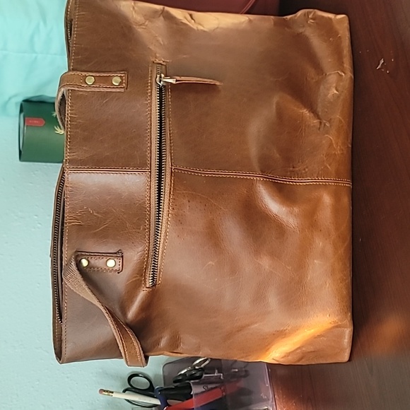 S Zone Women's Bag Large Tote Brown Laptop Crazy Horse Leather Pockets Neutral - Picture 3 of 13